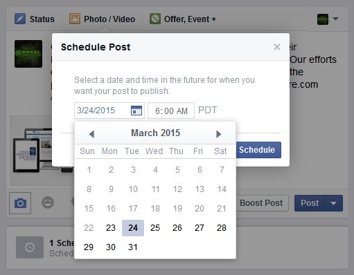 Scheduling Facebook business page post