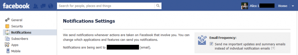 Facebook Notifications Settings