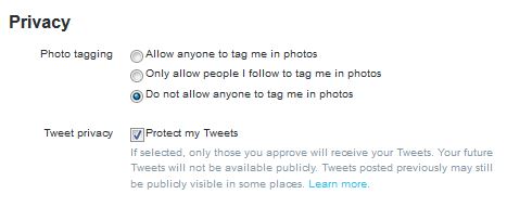 Twitter Setting Protect Tweets